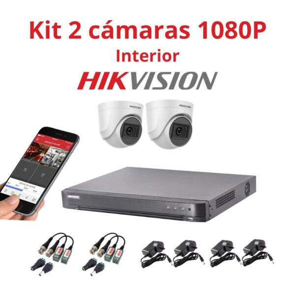 Kit 2 Cámaras Seguridad HikVision DVR FHD 2MP Interior