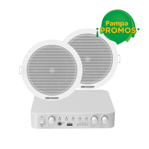 Kit de Audio Analógico Hikvision con Amplificador y 2 Parlantes de Techo